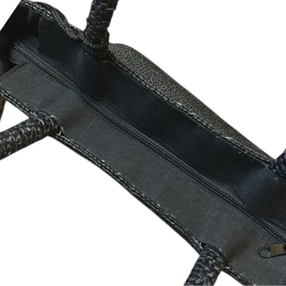 Straw Woven Black Beach Summer Large Tote with Flip Flops design + small bag - Picture 5 of 15